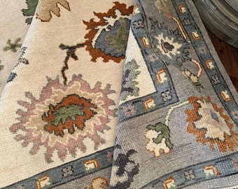 Hand Knotted Wool Oushak Rug 8x10 and 9x12 area rug: Beige Turkish Knot for living room.