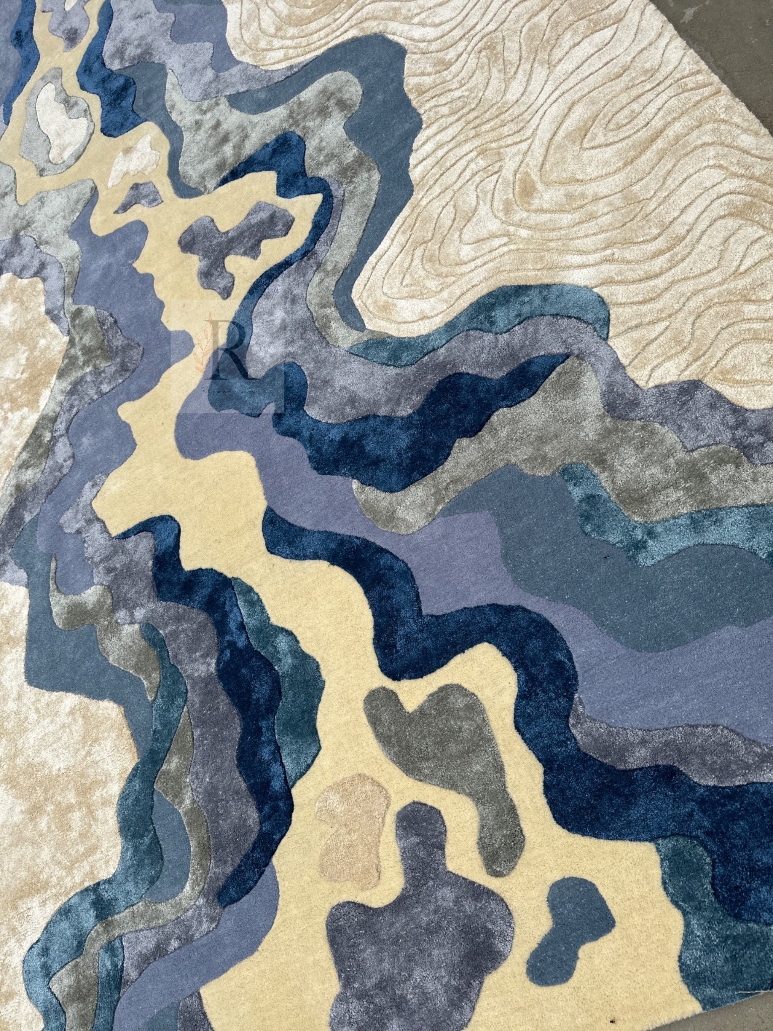 Hand Tufted Blue Rug Handmade High Quality Wool Area River Flowing Rug ...
