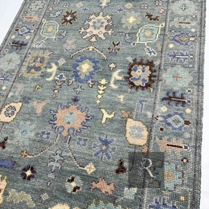 Grey Oushak Wool Runner Rug: Hand Knotted Turkish Vintage Area Rug