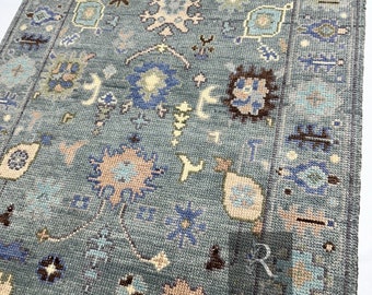 Grey Oushak Wool Runner Rug: Hand Knotted Turkish Vintage Area Rug