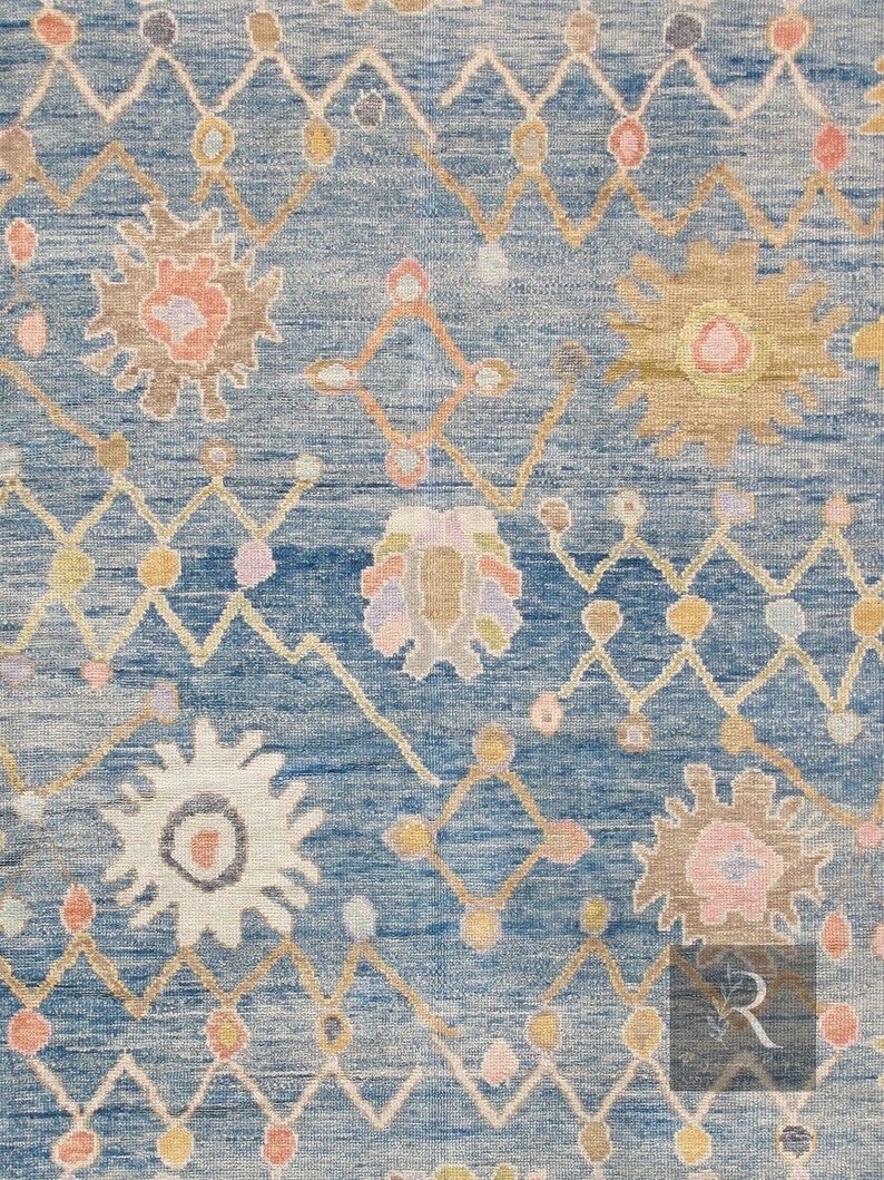 Blue, Pink Oushak Rug 8X10 and 9x12 Turkish Knot Rug Antique Oushak