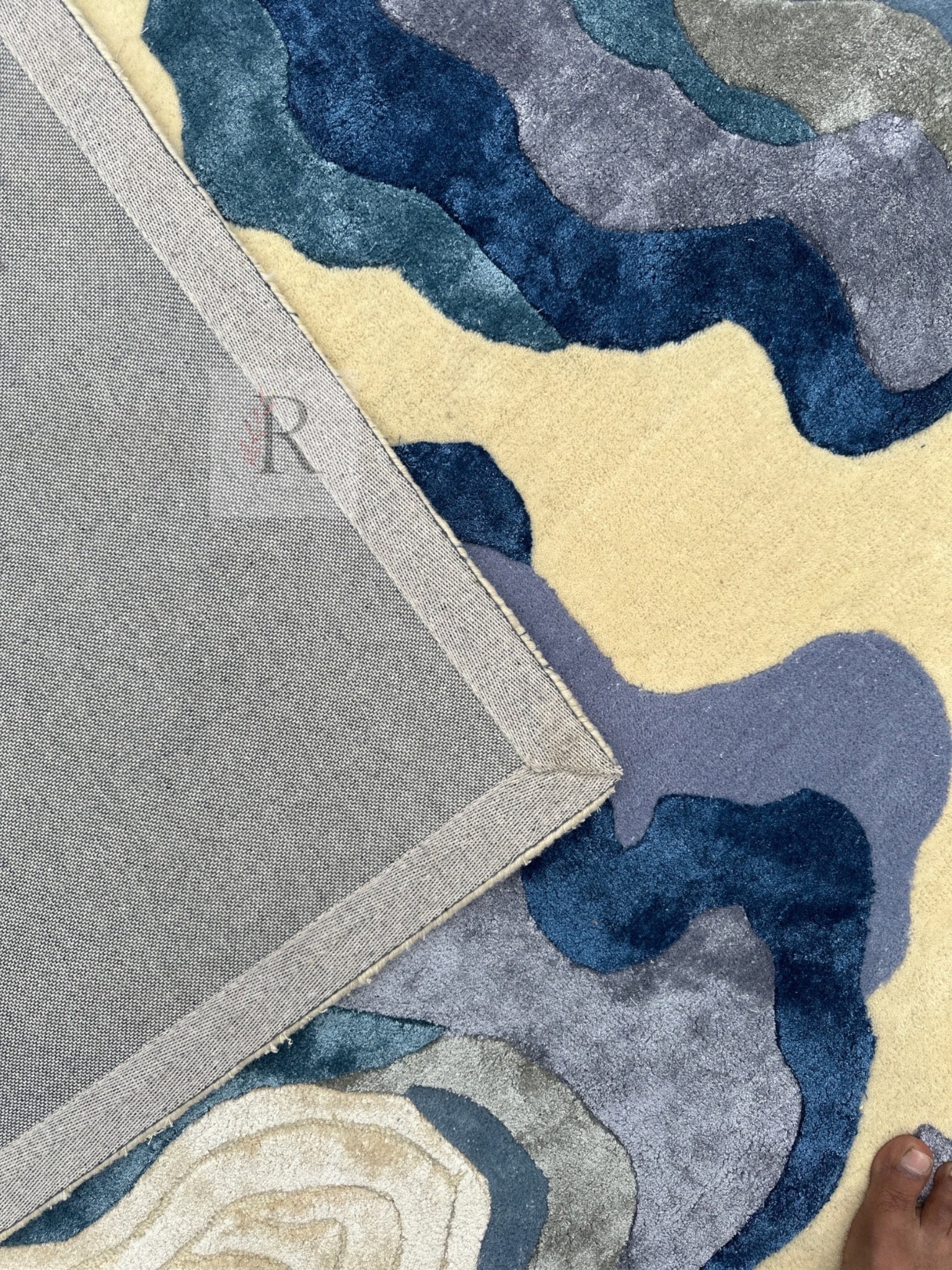 Hand Tufted Blue Rug Handmade High Quality Wool Area River Flowing Rug ...