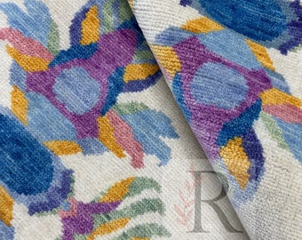 Hand Knotted Wool Oushak Rug: Modern Turkish Knot, White & Pink, 8x10