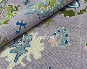 Purple Oushak Rug – Pastel Turkish Handmade Wool Carpet | Soft Color Oriental Area Rug | Modern Vintage Oushak Design