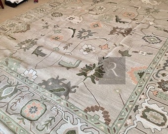 8x10/9x12 oushak rug Turkish knot rug Traditional HAND KNOTTED Vintage Antique Oushak Wool Area Rug for Living Room and dining room.