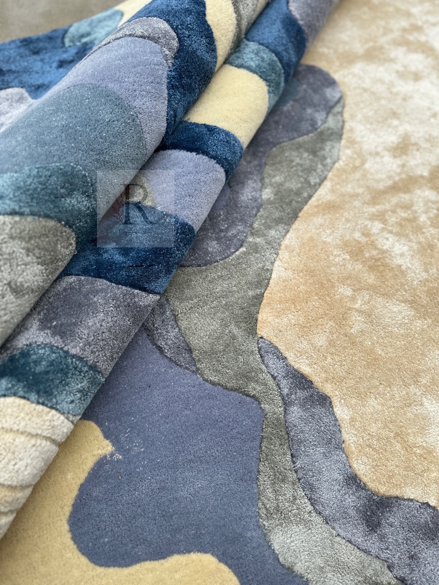Hand Tufted Blue Rug Handmade High Quality Wool Area River Flowing Rug ...