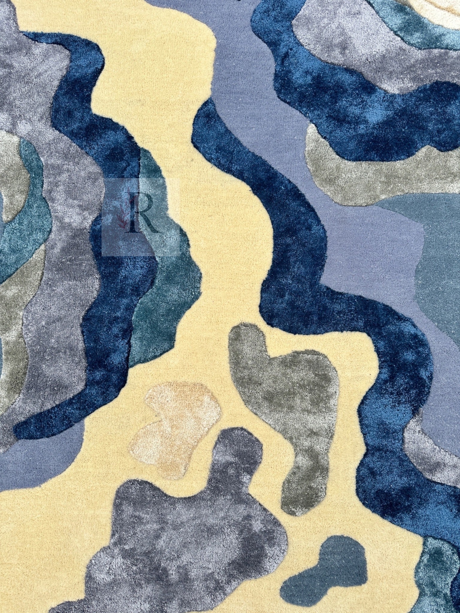 Hand Tufted Blue Rug Handmade High Quality Wool Area River Flowing Rug ...