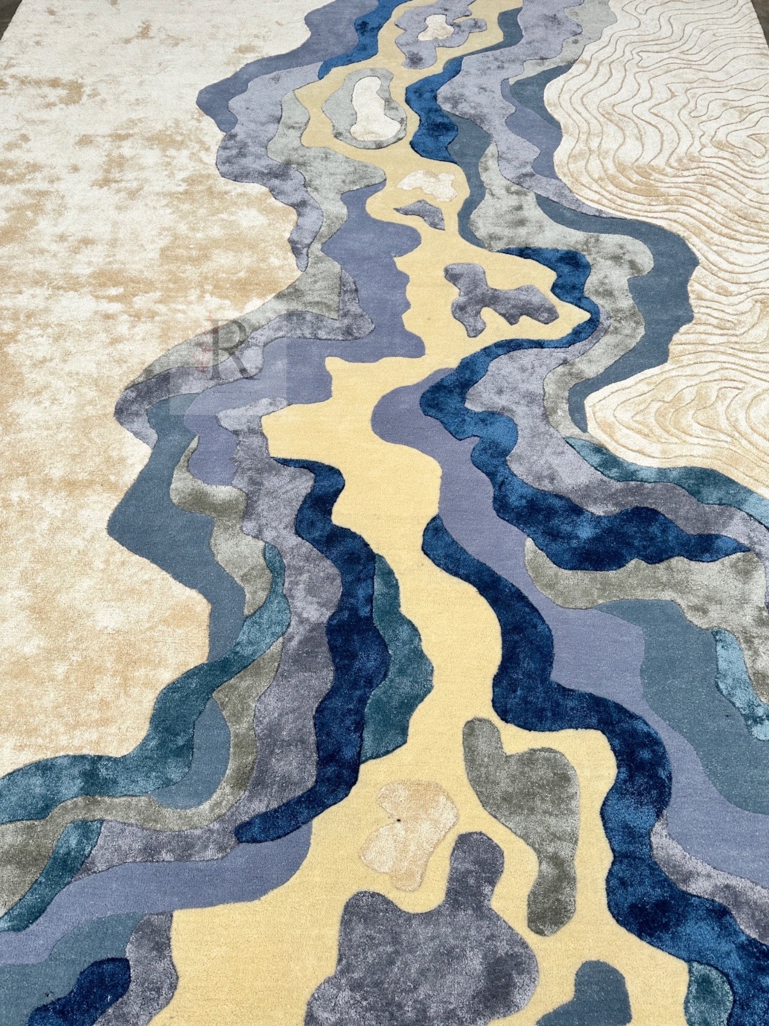 Hand Tufted Blue Rug Handmade High Quality Wool Area River Flowing Rug ...