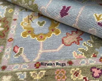 Tappeto Oushak annodato a mano: tappeto vintage in lana multicolore
