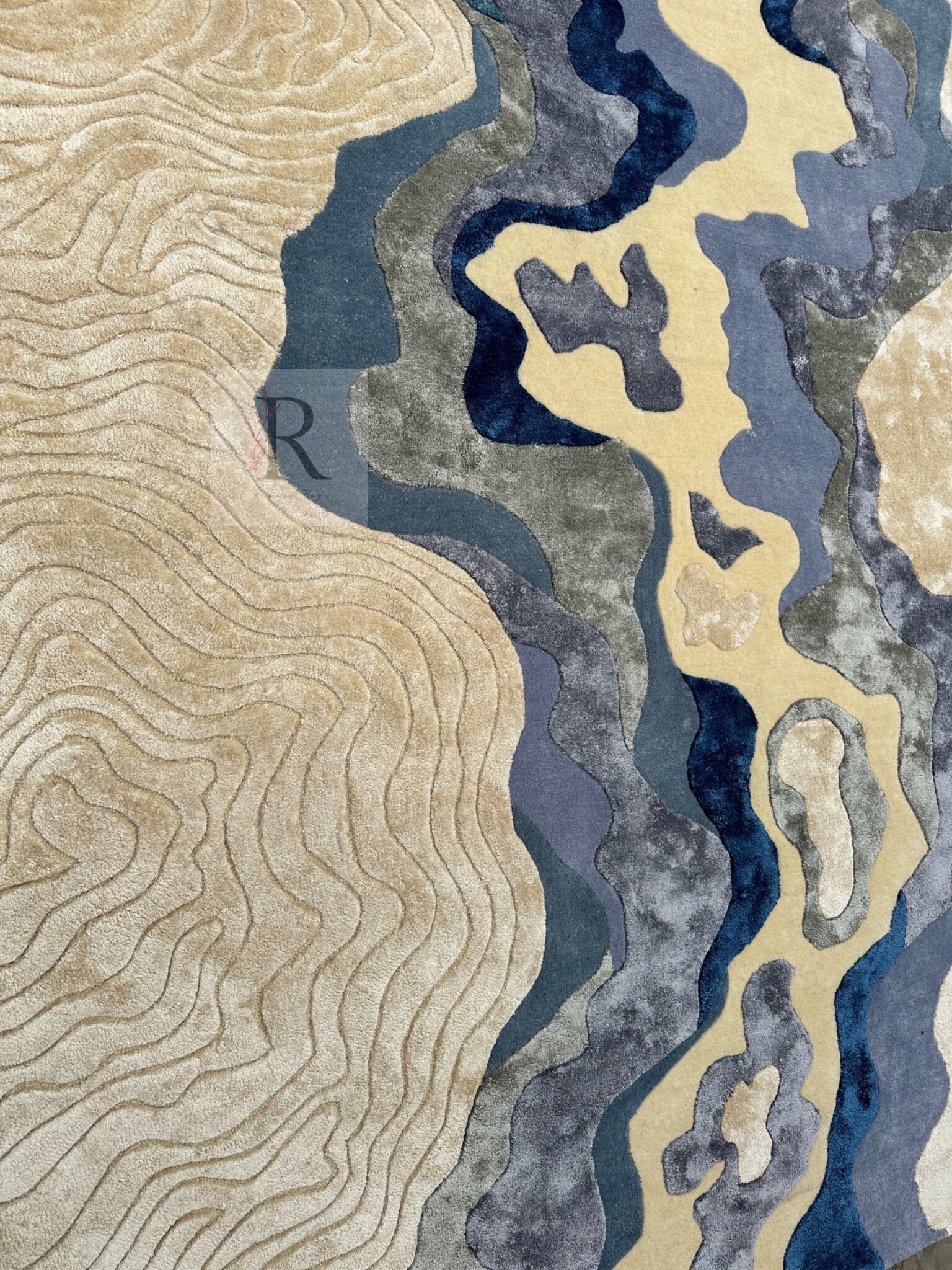 Hand Tufted Blue Rug Handmade High Quality Wool Area River Flowing Rug ...