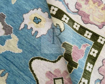 Oushak Rug 9x12 | Handmade Wool Rug | Blue Oriental Turkish Carpet | Large Area Rug for Living Room, Bedroom- Home decor