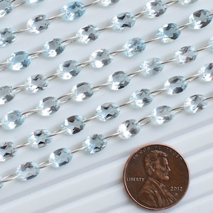 16 Pieces Blue Topaz Oval Cut Stone Double Drill Beads Natural Gemstone Strand | 7x5x3 MM | Topaz for Jewelry Making