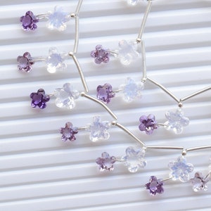 16 Pieces Amethyst & Moon Quartz Carved Flower Cut Stone Beads | 10x6.5 to 8x5.5 MM | Natural Gemstone Cut Stone Beads For Jewelry Making