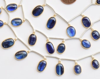 10 Pieces Intense Blue Rare Kyanite Mix Smooth Cabochon Gemstone 18k Gold Vermeil bezel set for Jewelry making | 16x10x3 MM | High Quality