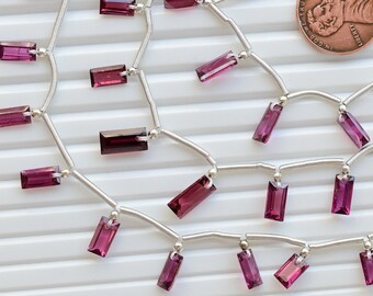 10 Pieces Rhodolite Garnet Baguette Step Cut Faceted Beads Natural Gemstone | 10x5x4 to 6x4x2.5 MM | Gemstone Supplies