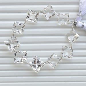 10 Pieces Crystal Quartz Carved Square Flower Cut Faceted Beads Natural Gemstone Drilled Strand for Jewelry Making | 17x17x7 to 15x15x5 MM