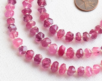 8.5 Inches Ruby Glass Filled Faceted Tumble Cubes Beads For Jewelry | Pink Ruby Natural Gemstone Center Drill Beads Strand | 6x8 to 3x6 MM