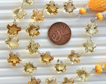 10 Pieces Citrine Carved Flower Cut Stone Faceted Beads Natural Gemstone | Citrine for Jewelry Making | 11x11x7 to 11x11x6 MM