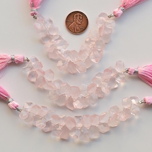 3.5 Inches Rose Quartz Geometrical Tumble Faceted Beads Natural Gemstone | Quartz for Jewelry Making | 13x10x4 to 9x6x3 MM