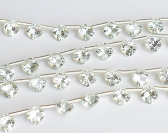 14 Pieces Green Amethyst Square Cushion Cut Stone Beads Side Drill Natural Gemstone Strand | 7x7x5 MM | Amethyst for Jewelry Making