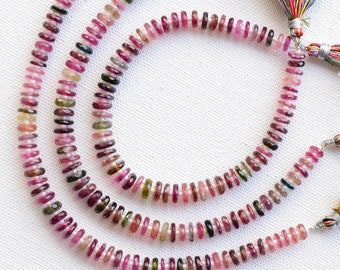 Perles en forme de pneu à facettes multi-tourmaline de 8 pouces pour bijoux | Brins de perles de pierres précieuses multi-tourmalines nigérianes naturelles | 8x2 à 6x2MM