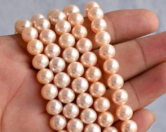 Peach Round Freshwater Pearl for Jewelry Making, Natural High Quality & High Luster Pearl, A Grade Pearl |  8x8 to 7x8 MM