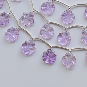 10 Pieces Amethyst Carved Flower Beads Natural Gemstone | Amethyst for Jewelry Making | 16x14x4 to 15x12x4 MM