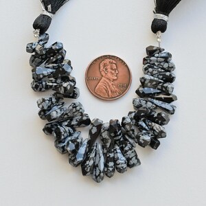 4 Inches Snowflake Obsidian Tumble Drop Faceted Beads Natural Gemstone Strand | 16x5 to 7x4 MM | Obsidian for Jewelry Making