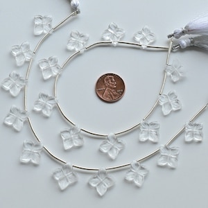 10 Pieces Crystal Quartz Carved Square Flower Beads Natural Gemstone | 17x17x3 to 15x15x3 MM | Quartz for Jewelry Making