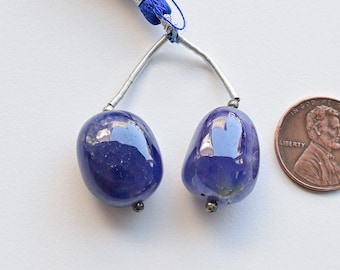 2 Pieces Tanzanite Smooth Tumble Beads Natural Gemstone Strand | 19x15.5x13 MM | Tanzanite for Jewelry Making