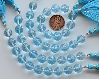 10 piezas de topacio azul cielo con corte de panal, cuentas facetadas cóncavas, piedra preciosa natural / topacio para la fabricación de joyas / 10x10 MM