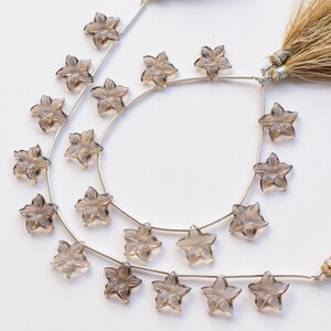 10 Pieces Smoky Quartz Carved Jasmine Flower Beads Natural Gemstone Strand | 15x16x3.5 MM | Quartz for Jewelry Making | Gemstone Supplies