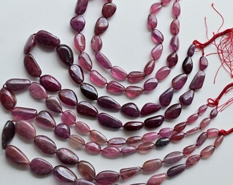 18 Inches Ruby Glass Filled Smooth Tumble Beads Natural Gemstone | Ruby For Jewelry Making | DIY Jewelry | Gemstone Supplies