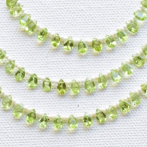 40 pieces Natural Peridot Faceted Pear Cut Stone Beads | Natural Gemstone Cut Stone Side Drill Beads Line Strand | 6x4x2 MM