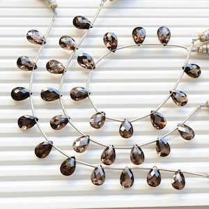 10 Pieces Smoky Quartz Pear Checker Cut Stone Faceted Natural Gemstone Beads | 12x8x6 MM | Quartz for Jewelry Making | Gemstone Supplies