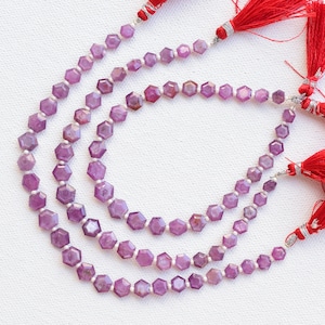 8.5 Inches Natural Ruby Untreated Hexagon Crown Cut Beads Natural Gemstone Center Drill Beads Line Strand | Ruby Beads | 8x9x4 to 5x6x3 MM