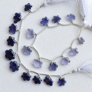 10 Pieces Iolite Faceted Cloud Beads for Jewelry Making | Natural Gemstone Briolette Face Drill Beads Line Strand | 12x13x5 to 8x10x4 MM
