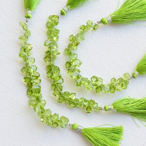 4 Inches Peridot Faceted Geometrical Step Cut Beads | Natural Gemstone Side Drill Beads Line Strand | 9x7x3 to 6x5x3 MM