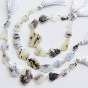 10 Pieces Dendritic Opal Geometrical Crown Cut Beads Natural Gemstone Double Drill Strand | Opal for Jewelry Making