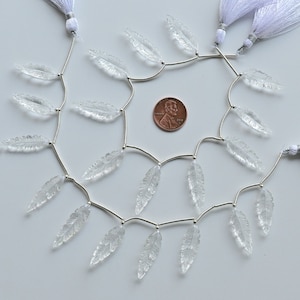 10 Pieces Crystal Quartz Carved Long Leaf Beads Natural Gemstone | 29x9x5 to 23x9x4 MM | Quartz for Jewelry Making