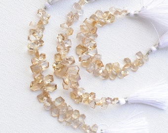 4.5 Inches Champagne Quartz Faceted Geometrical Step Cut Beads | Natural Gemstone Side Drill Beads Line Strand | 10x8x3 to 7x4.5x3 MM