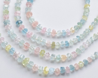8 Inches Mix Beryl Faceted Tumble Cube Beads | 7x9 to 3x5 MM | High Quality Aquamarine Morganite Heliodor | Natural Gemstone Tumble Beads