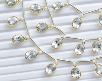8 Pieces Aquamarine Oval Cut Stone 18k Gold Vermeil bezel set for Jewelry making | DIY Jewelry Findings | 9x7x4 MM