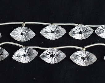 10 Pieces Crystal Quartz Marquise Eye Back Carving Face Drill Natural Gemstone Beads Strand | 10x18x6.5 MM | Crystal for Jewelry Making