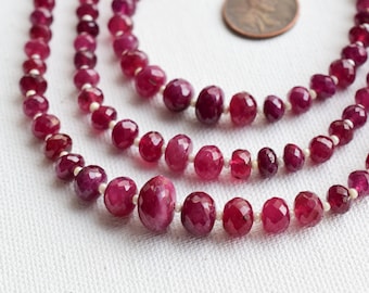 20,3 cm rubino riempito di vetro sfaccettato rondelle perline/rosa rubino naturale gemma centro trapano perline filo/7 x 11.5 a 3 x 5 mm