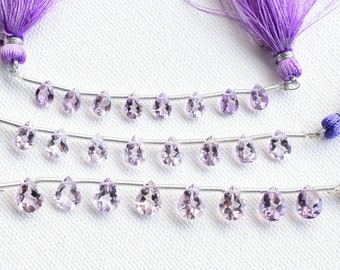8 pieces Amethyst Faceted Pear Cut Beads | Natural Gemstone Cut Stone Side Drill Beads For Jewelry Making