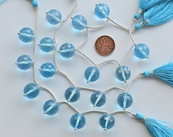 6 Piezas Topacio Azul Cielo Corte de Panal Cuentas Facetadas Cóncavas Piedra Preciosa Natural / Topacio para Fabricación de Joyas / 14x14 MM