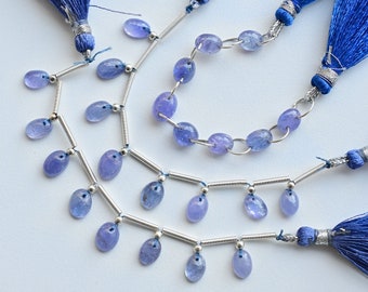 8 stuks gladde ovale tanzanietkralen | 8 x 6 x 4 tot 7 x 5,5 x 3 mm | Natuurlijke edelsteen gezichtsboorkralen voor het maken van sieraden