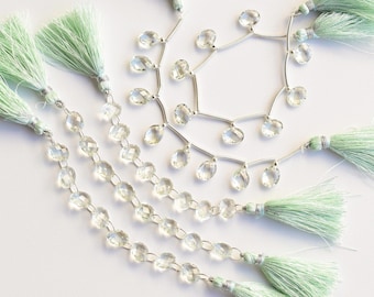 8 pieces Green Amethyst Faceted Oval Beads | Natural Gemstone Briolette Stone Beads For Jewelry Making | 9x7x4 MM
