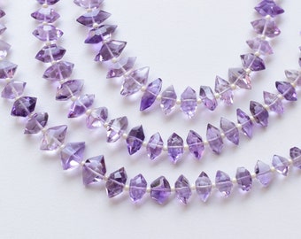 8 Inches Amethyst Faceted Crystalloid Drop Beads Natural Gemstone Center Drill Beads Line Strand | Amethyst Beads | 7x11x6 to 4x8x4 MM